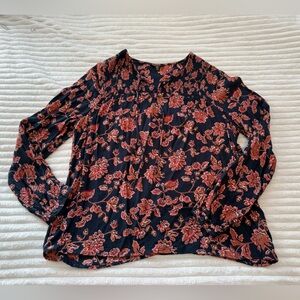 Lucky Brand Navy and Pink Tones Floral Blouse